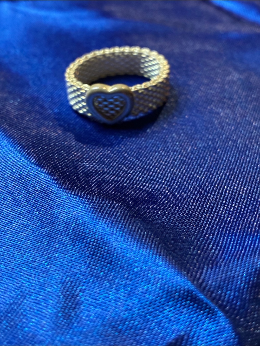 Tiffany & Co. Sterling Heart Mesh Ring in Silver on Blue